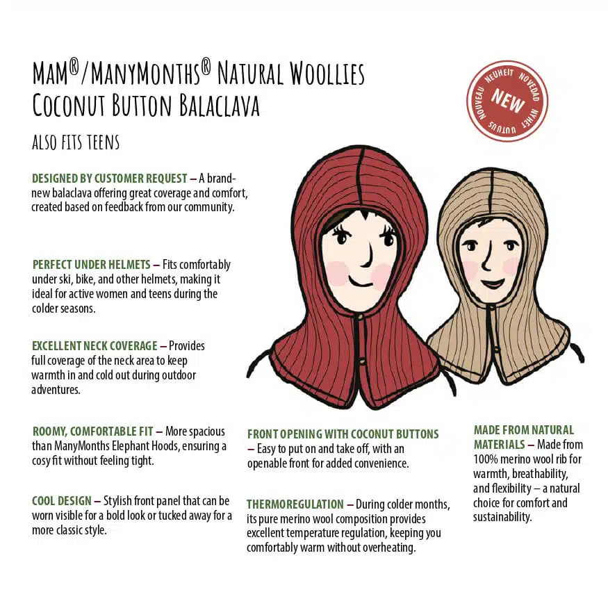 PRECO MANYMONTHS - Cagoule pour adulte "Balaclava" en laine mérinos (MaM)